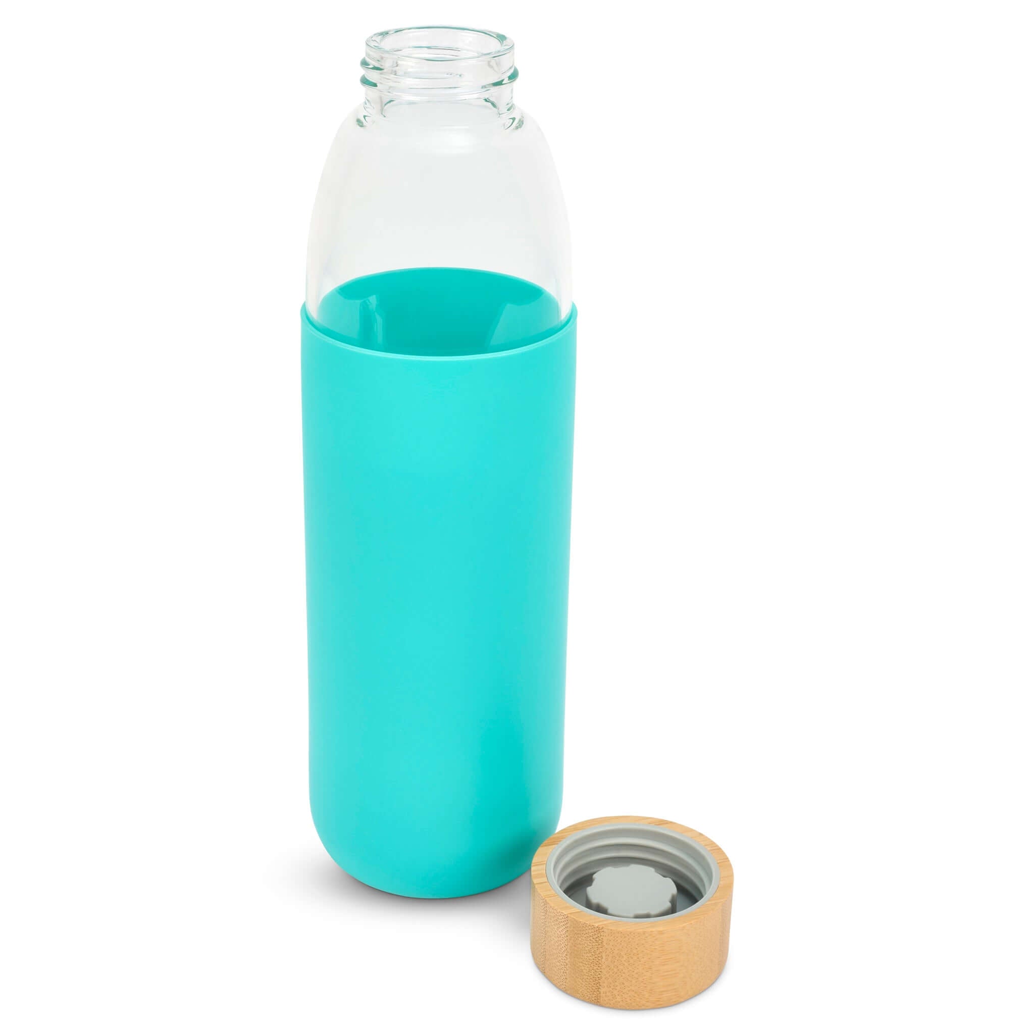 Glass Water Bottle with Bamboo Lid & Coloured Silicone Sleeve 540ml Assorted Colours-Bargainia.com