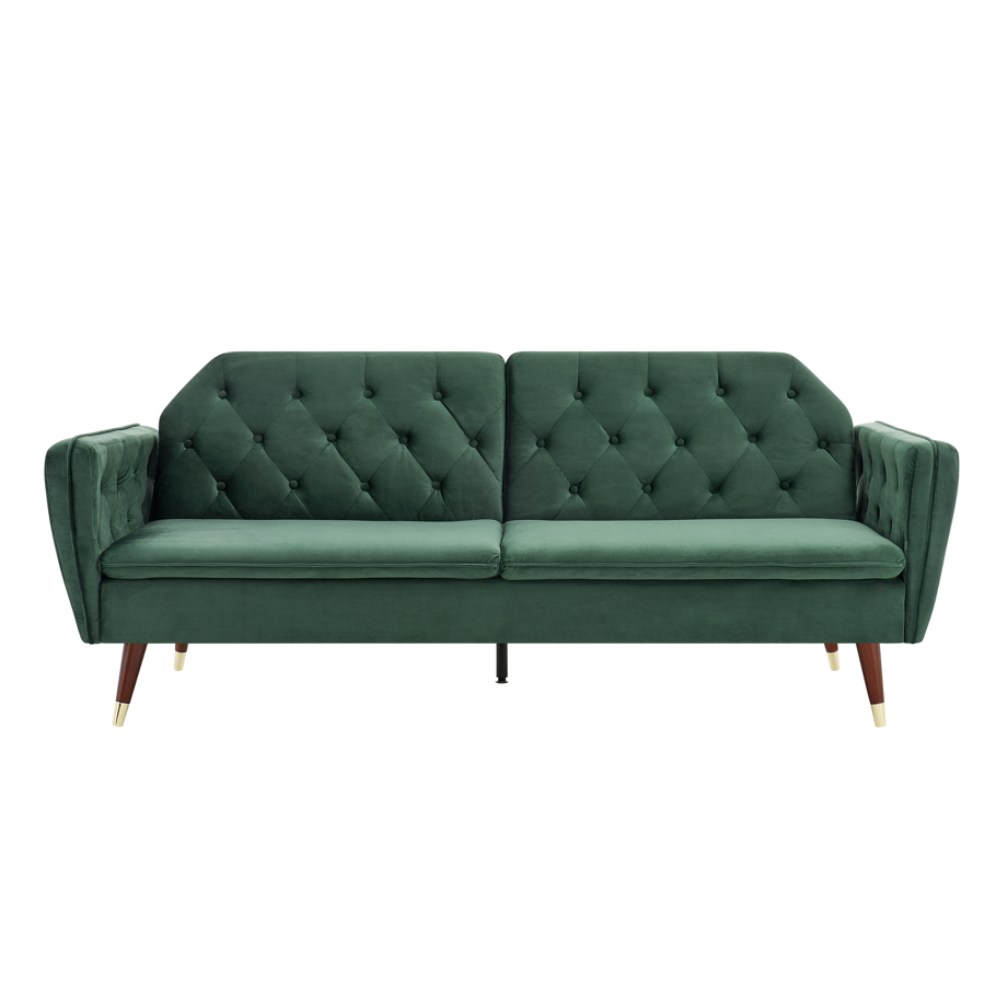 Victoria 3 Seater Velvet Click Clack Sofa Bed - Green-5056150263647-Bargainia.com