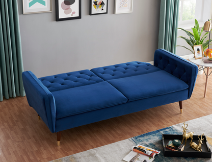 Victoria 3 Seater Velvet Click Clack Sofa Bed - Blue-5056150263630-Bargainia.com