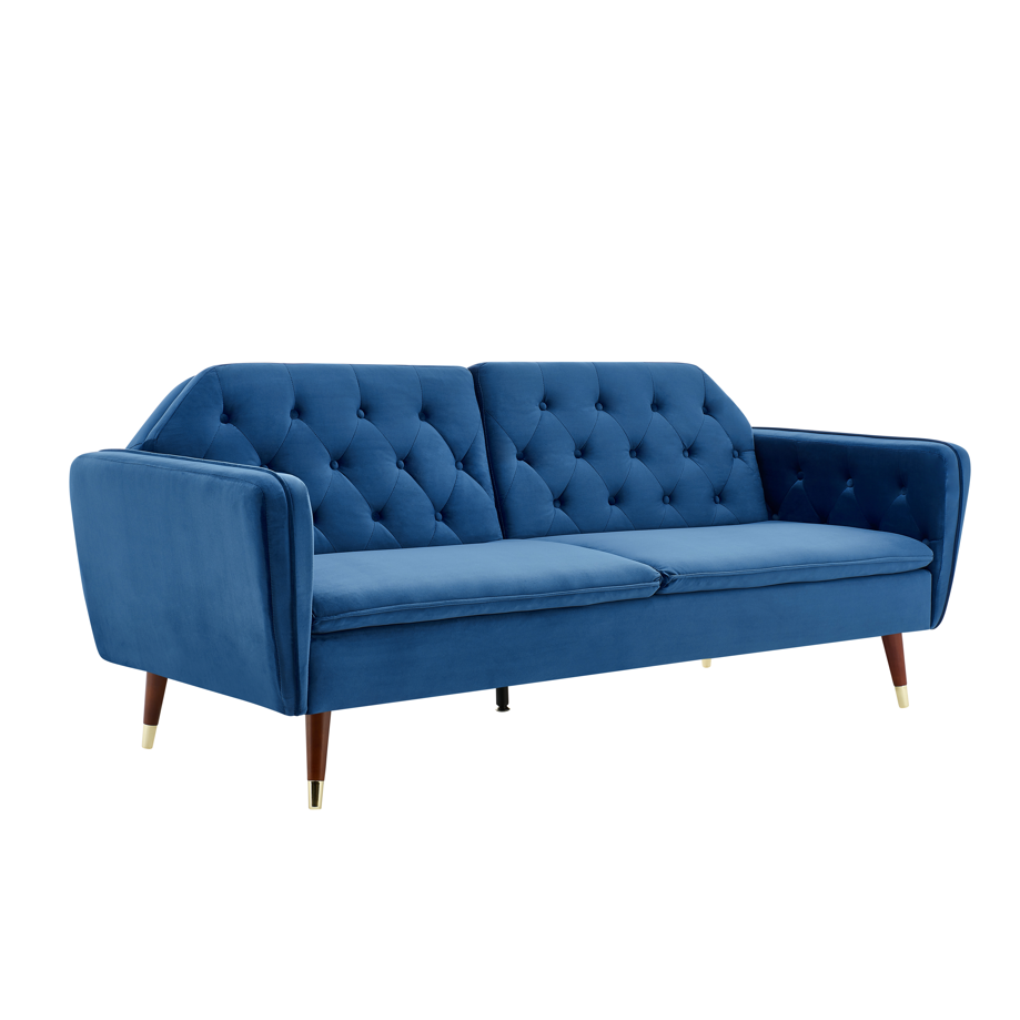 Victoria 3 Seater Velvet Click Clack Sofa Bed - Blue-5056150263630-Bargainia.com