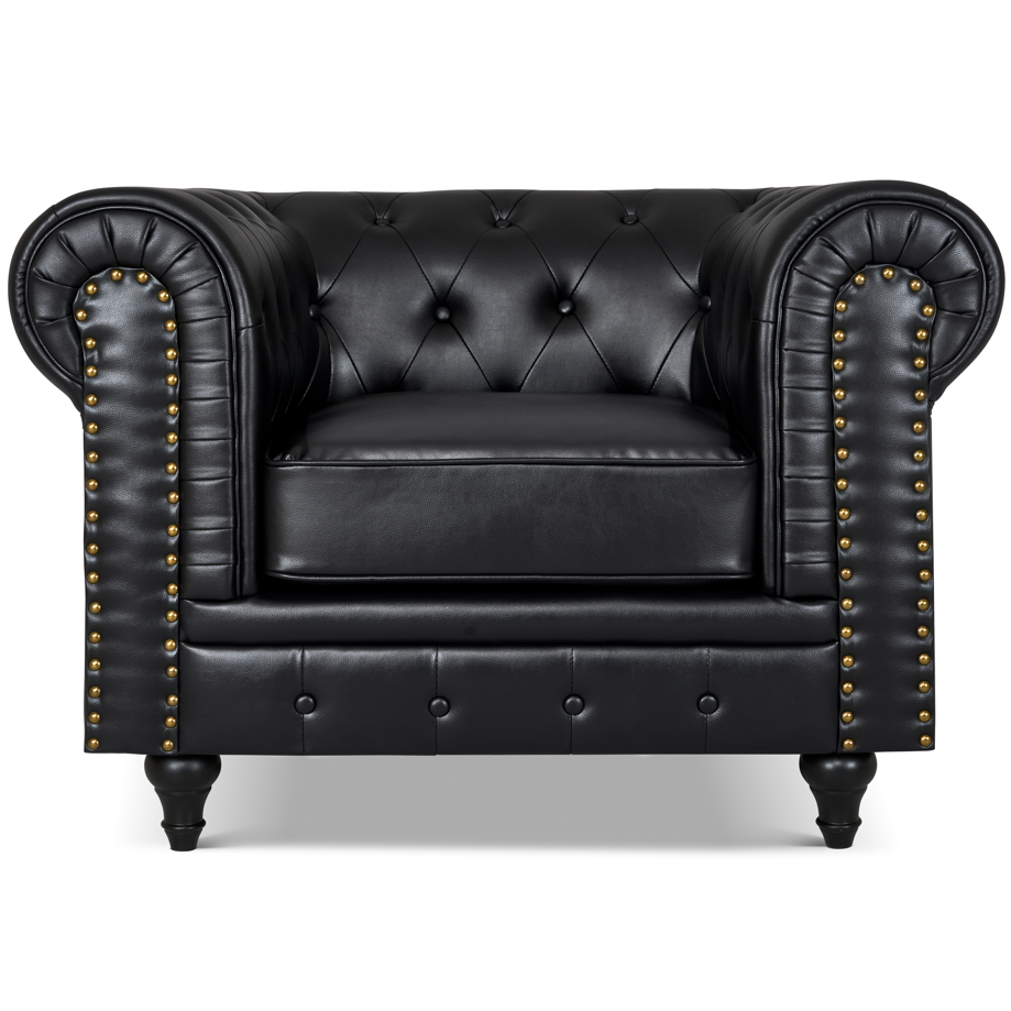 Faux Leather Chesterfield Sofa Suite - Black-5056536103642-Bargainia.com