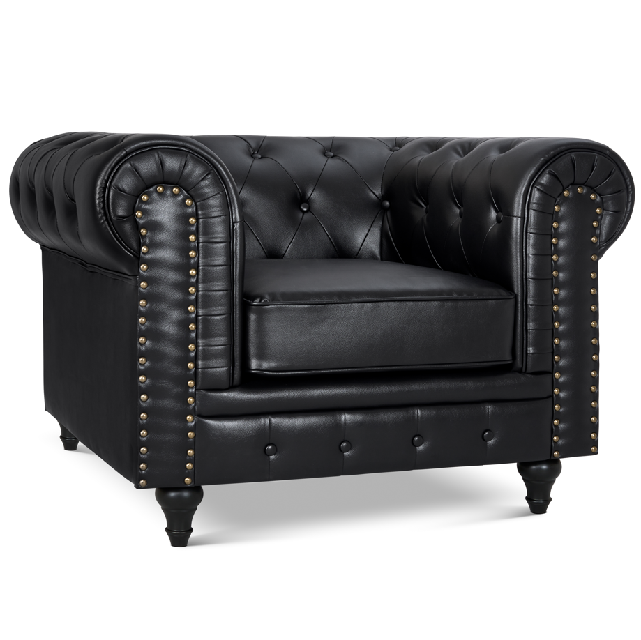 Faux Leather Chesterfield Sofa Suite - Black-5056536103642-Bargainia.com