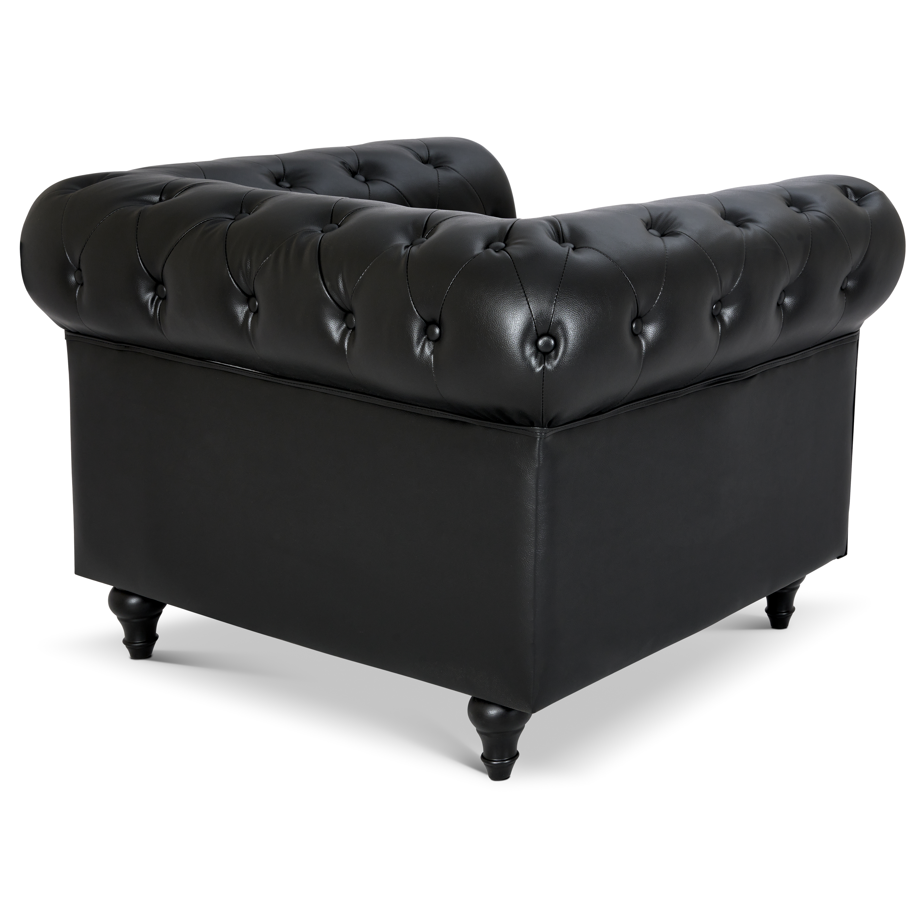 Faux Leather Chesterfield Sofa Suite - Black-5056536103642-Bargainia.com