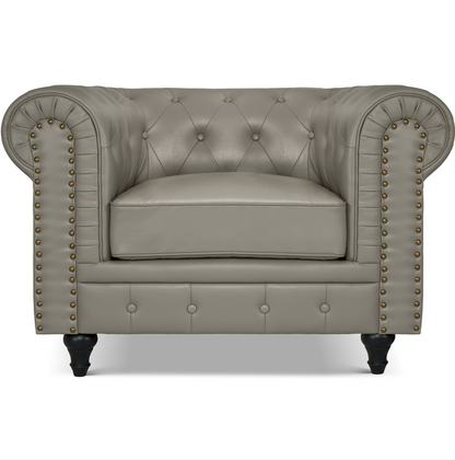 Faux Leather Chesterfield Sofa Suite - Grey-5056536103635-Bargainia.com