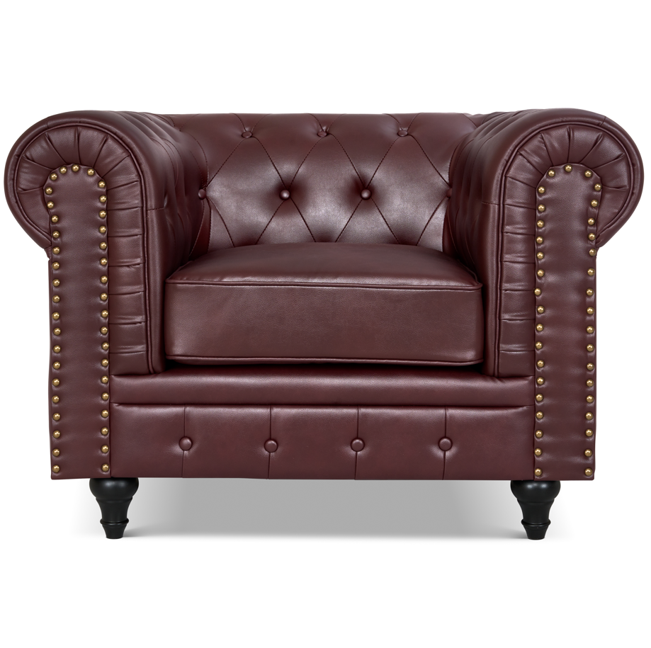 Faux Leather Chesterfield Sofa Suite - Brown-5056536103659-Bargainia.com