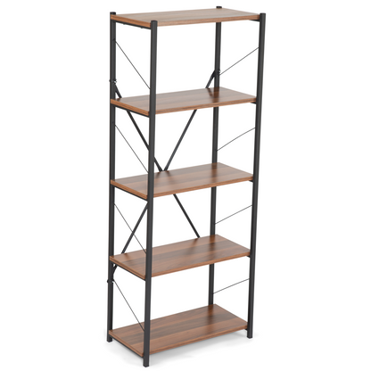 5 Tier Industrial Style Display Unit Book Shelf - Walnut-5056536101617-Bargainia.com