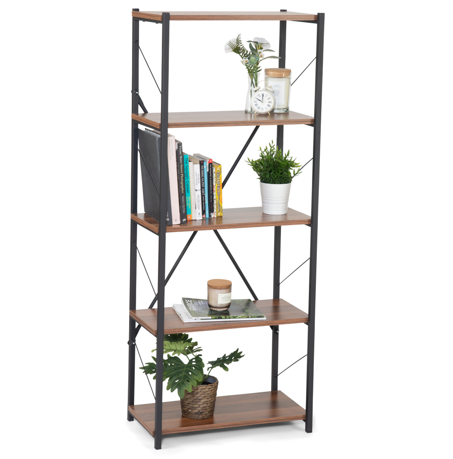 5 Tier Industrial Style Display Unit Book Shelf - Walnut-5056536101617-Bargainia.com