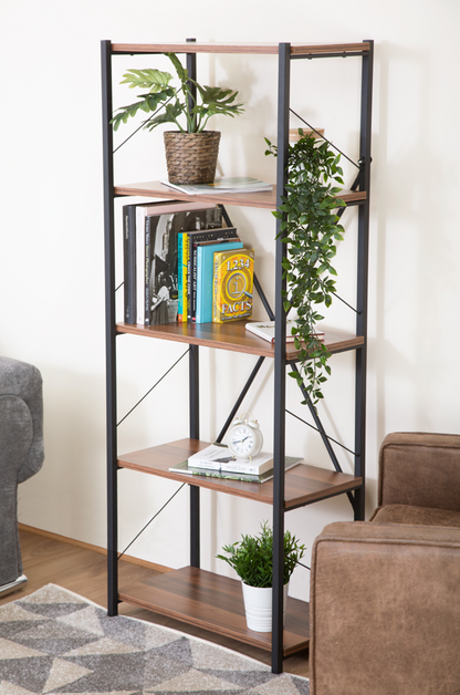 5 Tier Industrial Style Display Unit Book Shelf - Walnut-5056536101617-Bargainia.com