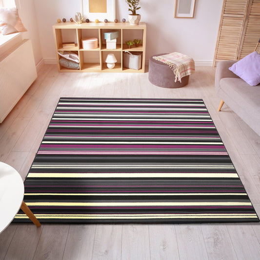 Black & Violet Purple Stripes Rug - Texas-Bargainia.com