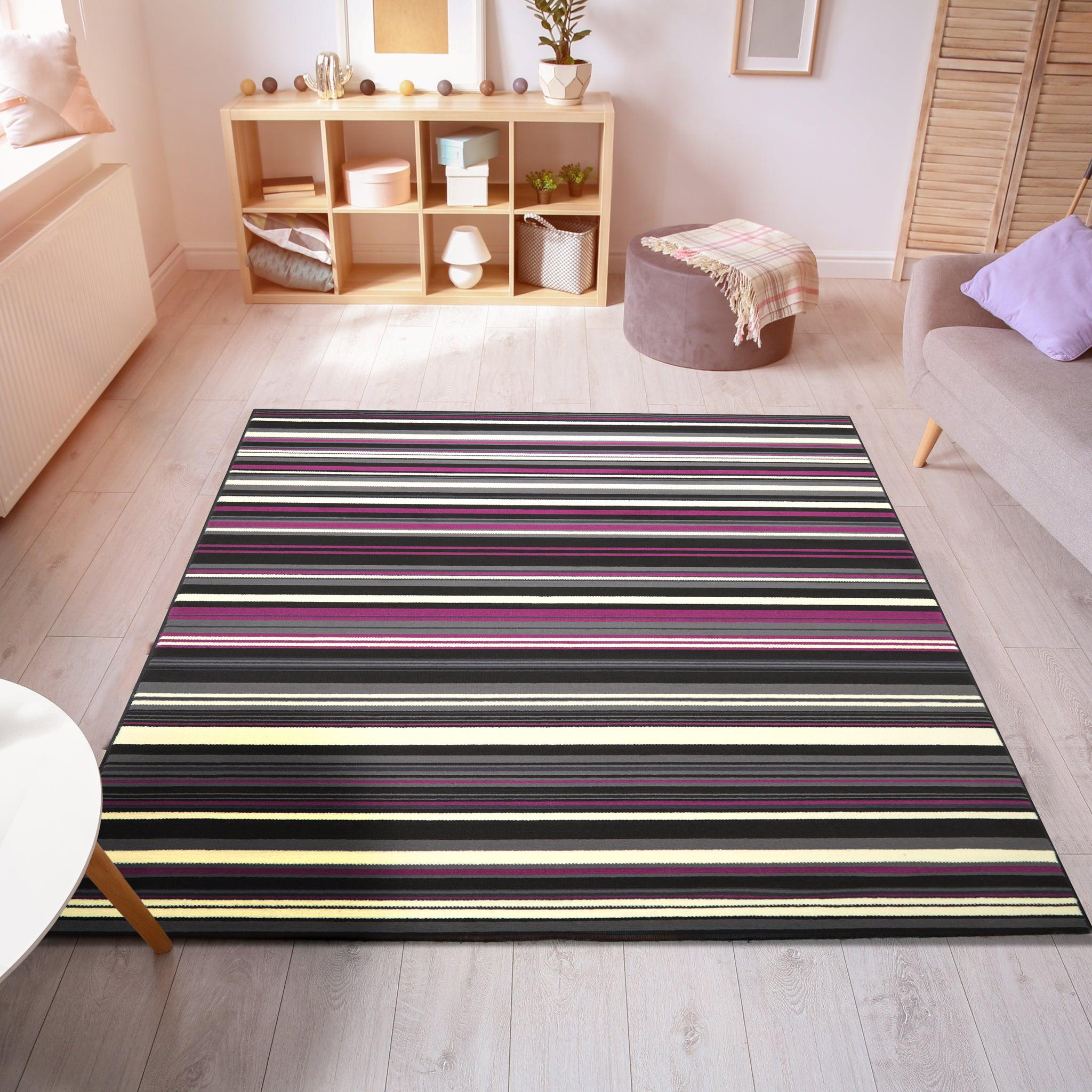 Black & Violet Purple Stripes Rug - Texas-Bargainia.com