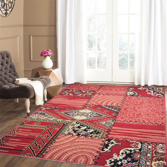 Red Patchwork Rug | Bargainia.com | Free UK Delivery