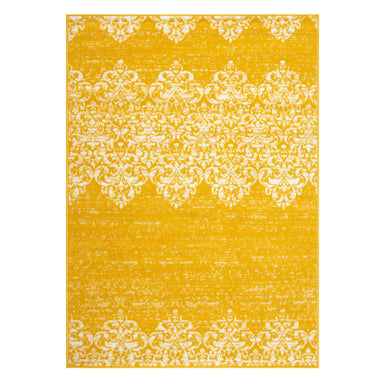 Mustard Yellow Contemporary Faded Damask Rug - Texas - Bargainia.com