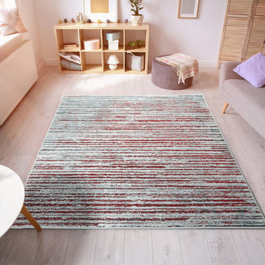 Red/Grey Contemporary Faded Stripes Rug - Texas-Bargainia.com