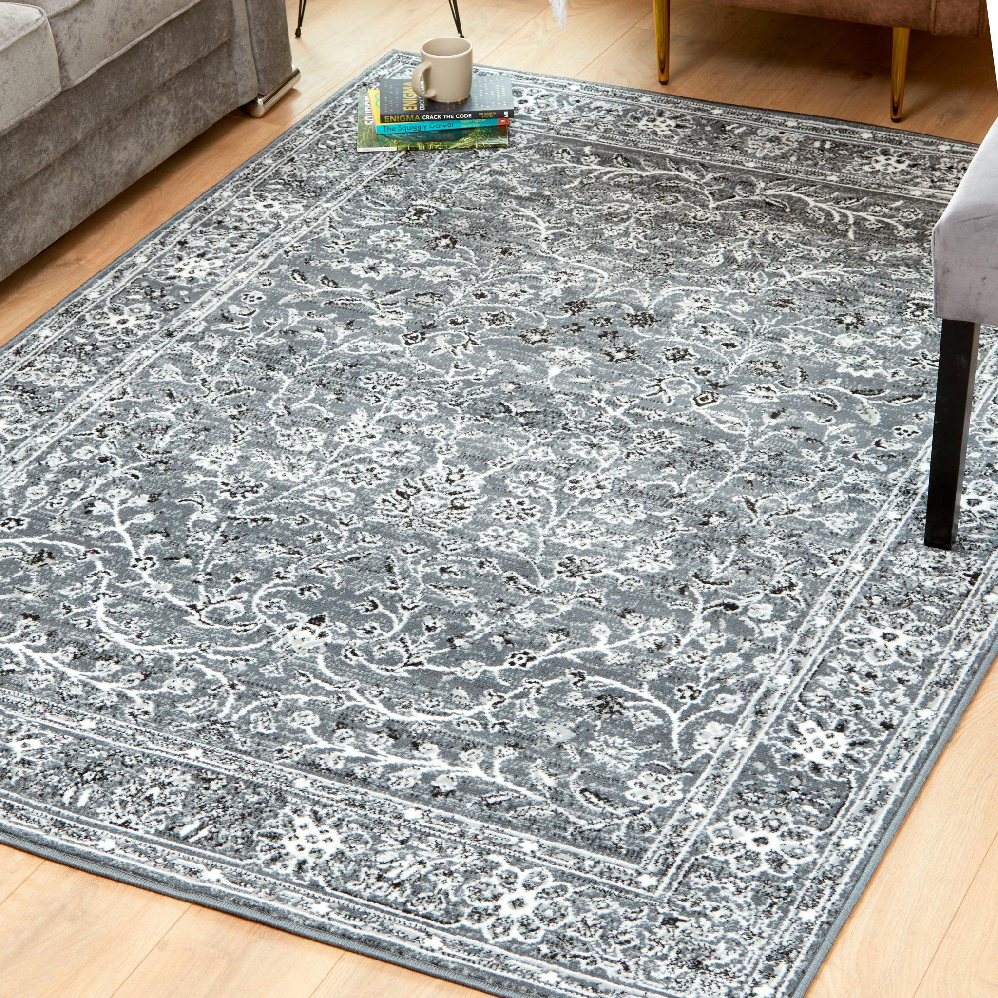 Grey Traditional Floral Rug - Texas-Bargainia.com