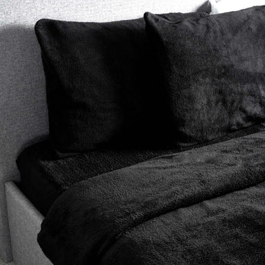 Hibernate Collection Super Soft Teddy Fleece Duvet & Two Pillow Covers Set - Black-Bargainia.com