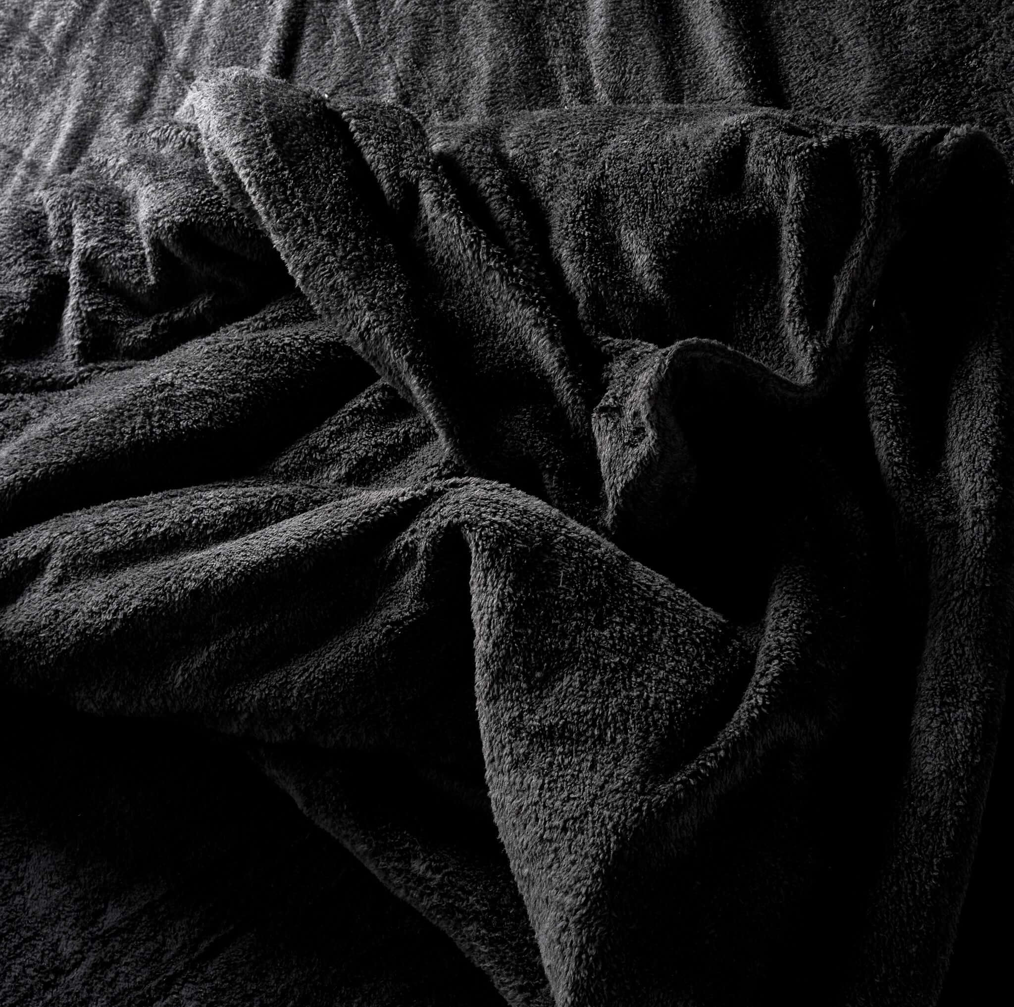 Hibernate Collection Super Soft Teddy Fleece Duvet & Two Pillow Covers Set - Black-Bargainia.com