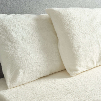 Hibernate Collection Super Soft Teddy Fleece Duvet & Two Pillow Covers Set - Ivory Cream-Bargainia.com