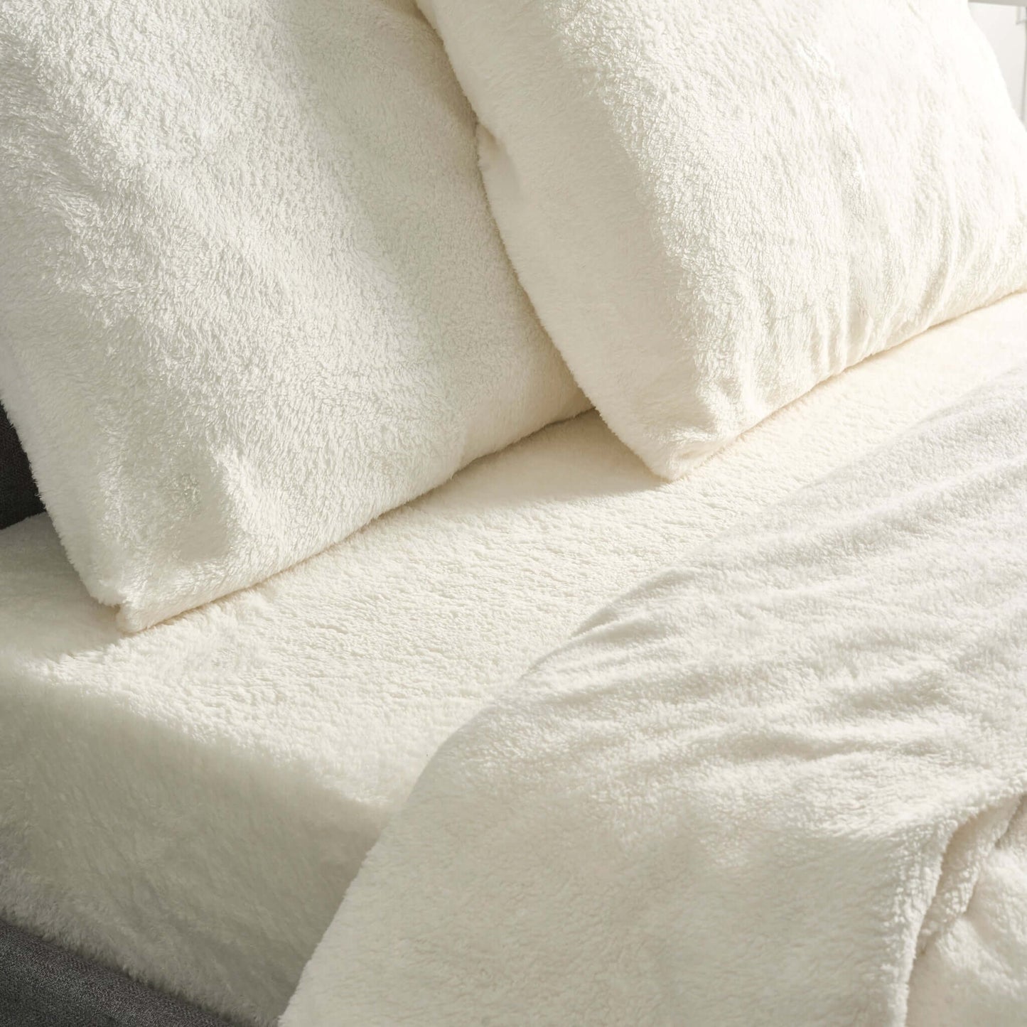 Hibernate Collection Super Soft Teddy Fleece Duvet & Two Pillow Covers Set - Ivory Cream-Bargainia.com