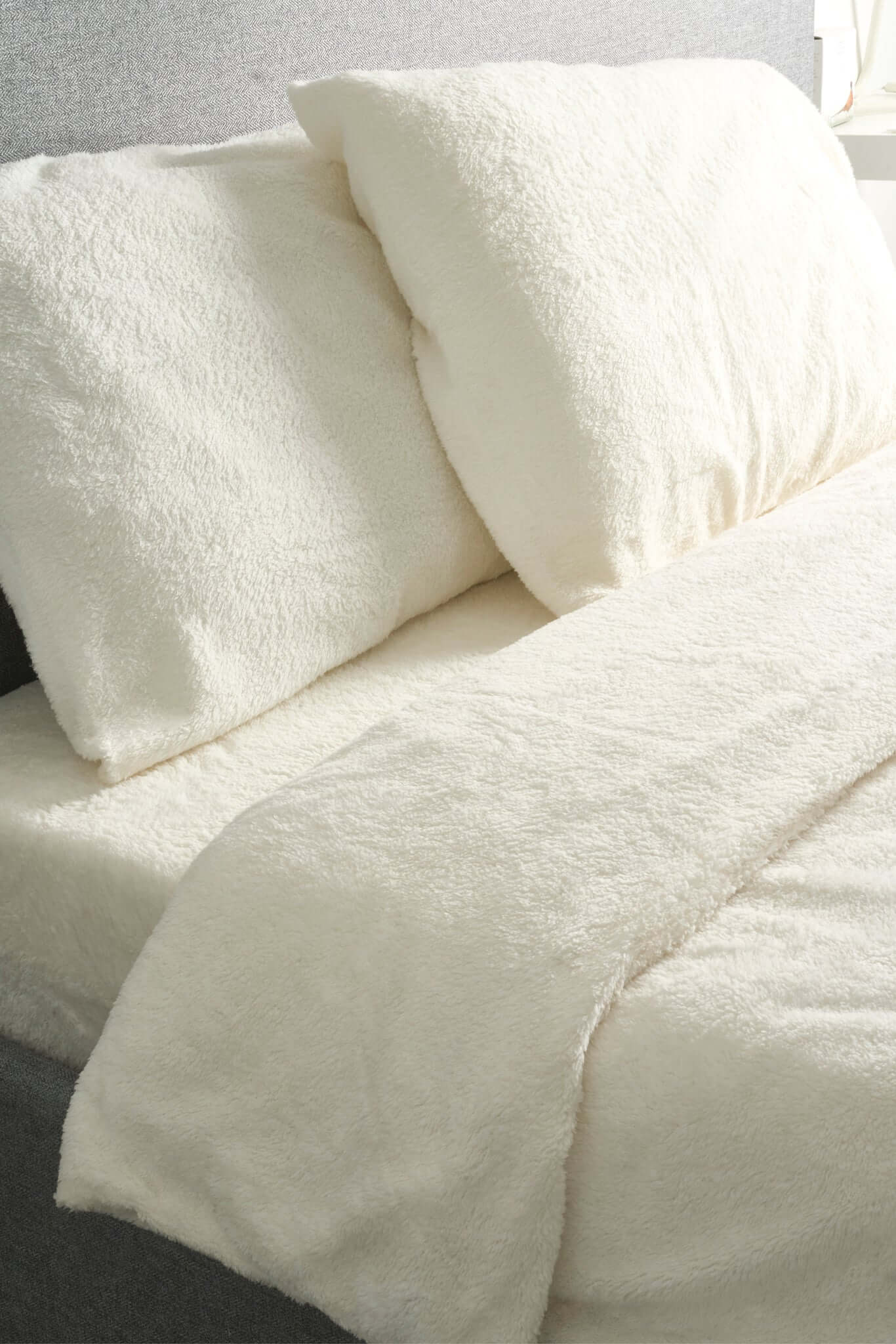 Hibernate Collection Super Soft Teddy Fleece Duvet & Two Pillow Covers Set - Ivory Cream-Bargainia.com