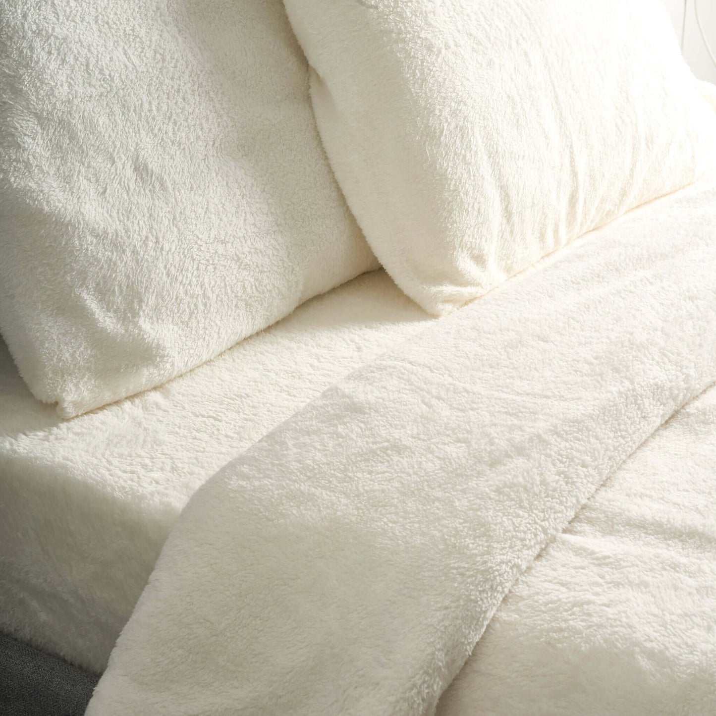 Hibernate Collection Super Soft Teddy Fleece Duvet & Two Pillow Covers Set - Ivory Cream-Bargainia.com