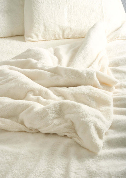 Hibernate Collection Super Soft Teddy Fleece Duvet & Two Pillow Covers Set - Ivory Cream-Bargainia.com