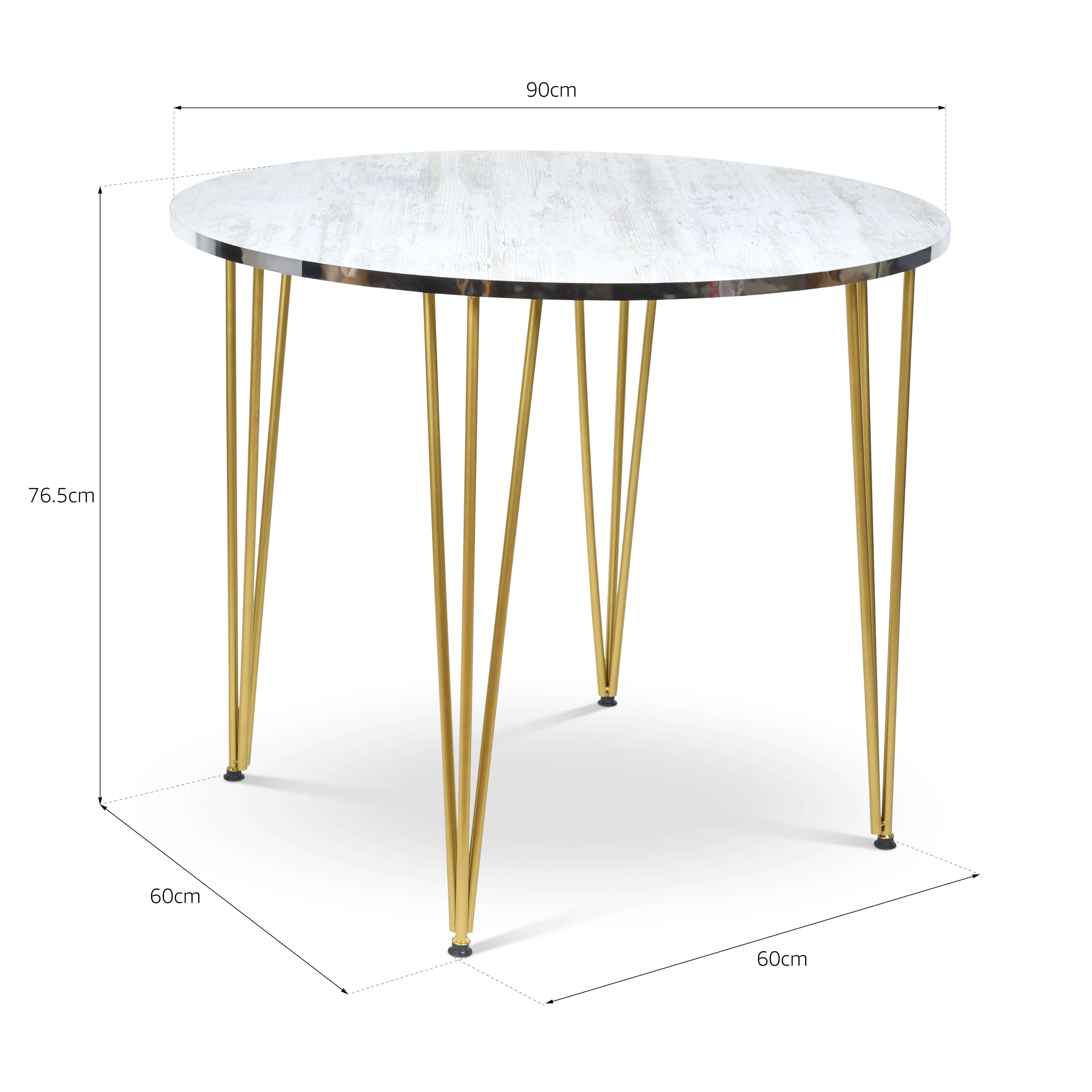 Coffee Table with Wood &amp; Silver Effect and Gold Hairpin Legs - 90cm