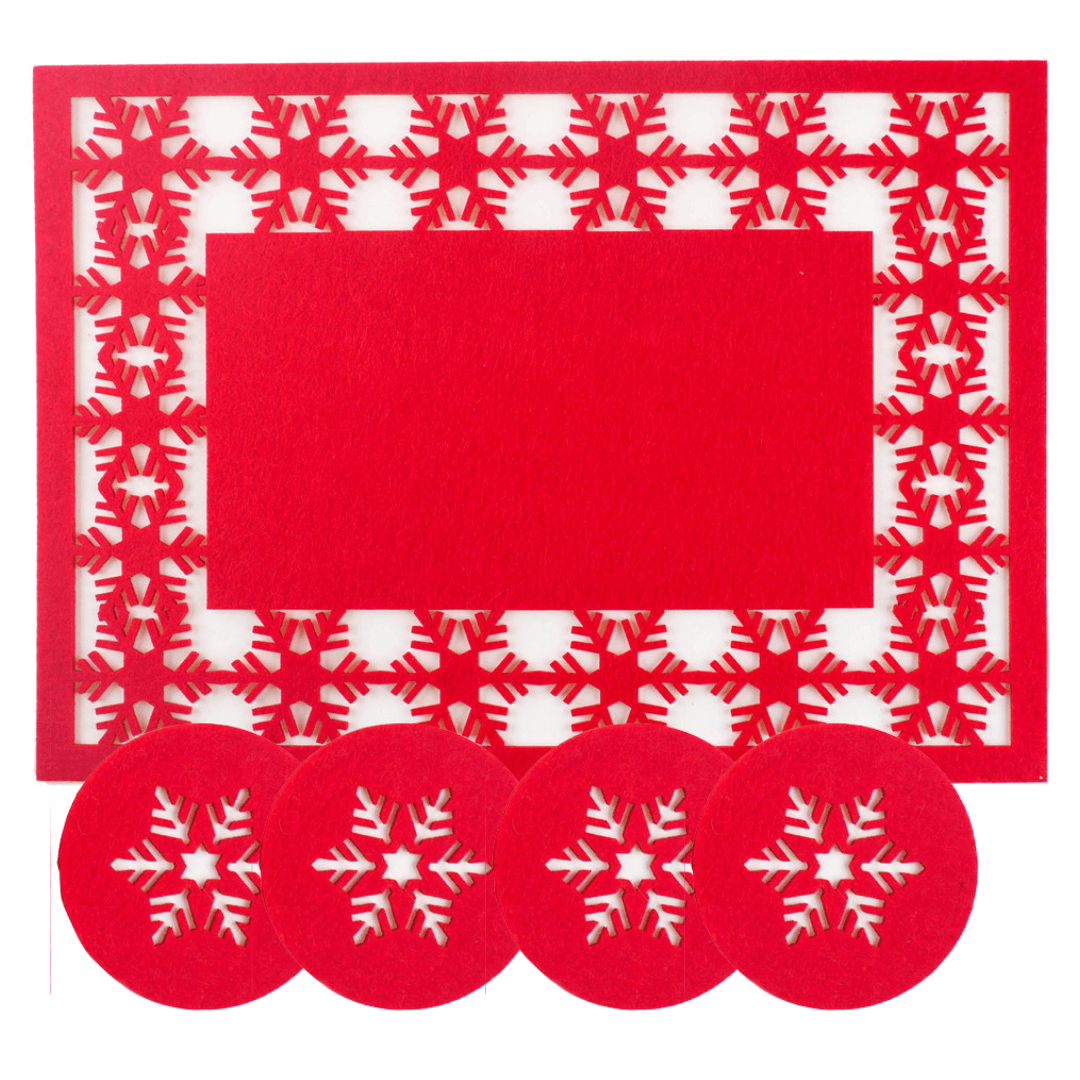 Christmas Place Mat Red Felt Snow Flake Set 8 Pack