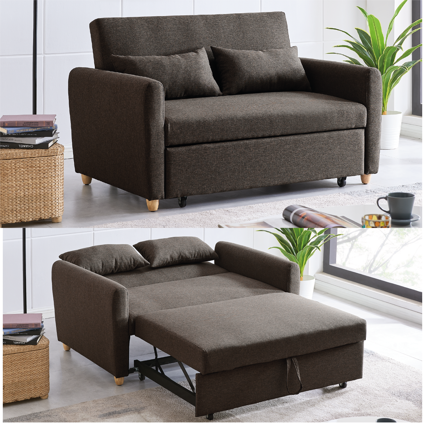 2 Seater Pull Out Sofa Bed | Brown | bargainia.com-Bargainia.com