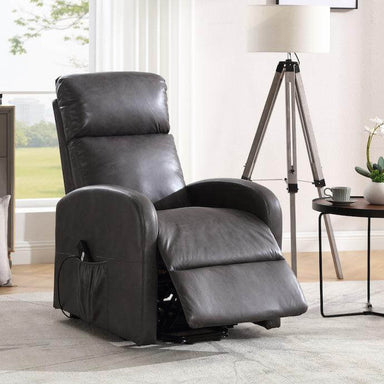 Lift & Tilt Dom Faux Leather Electric Recliner Armchair - Dark Grey-5056536118752-Bargainia.com