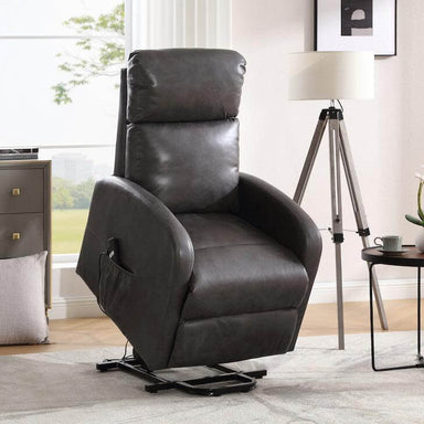 Lift & Tilt Dom Faux Leather Electric Recliner Armchair - Dark Grey-5056536118752-Bargainia.com