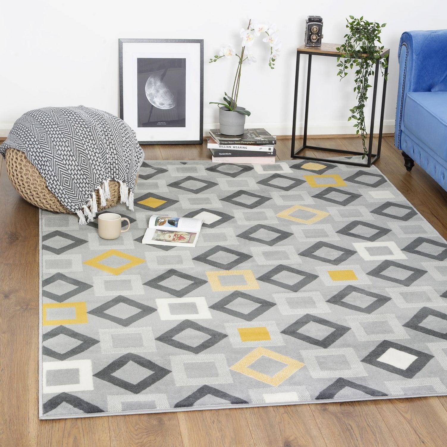 Grey Contemporary Geometric Design Rug