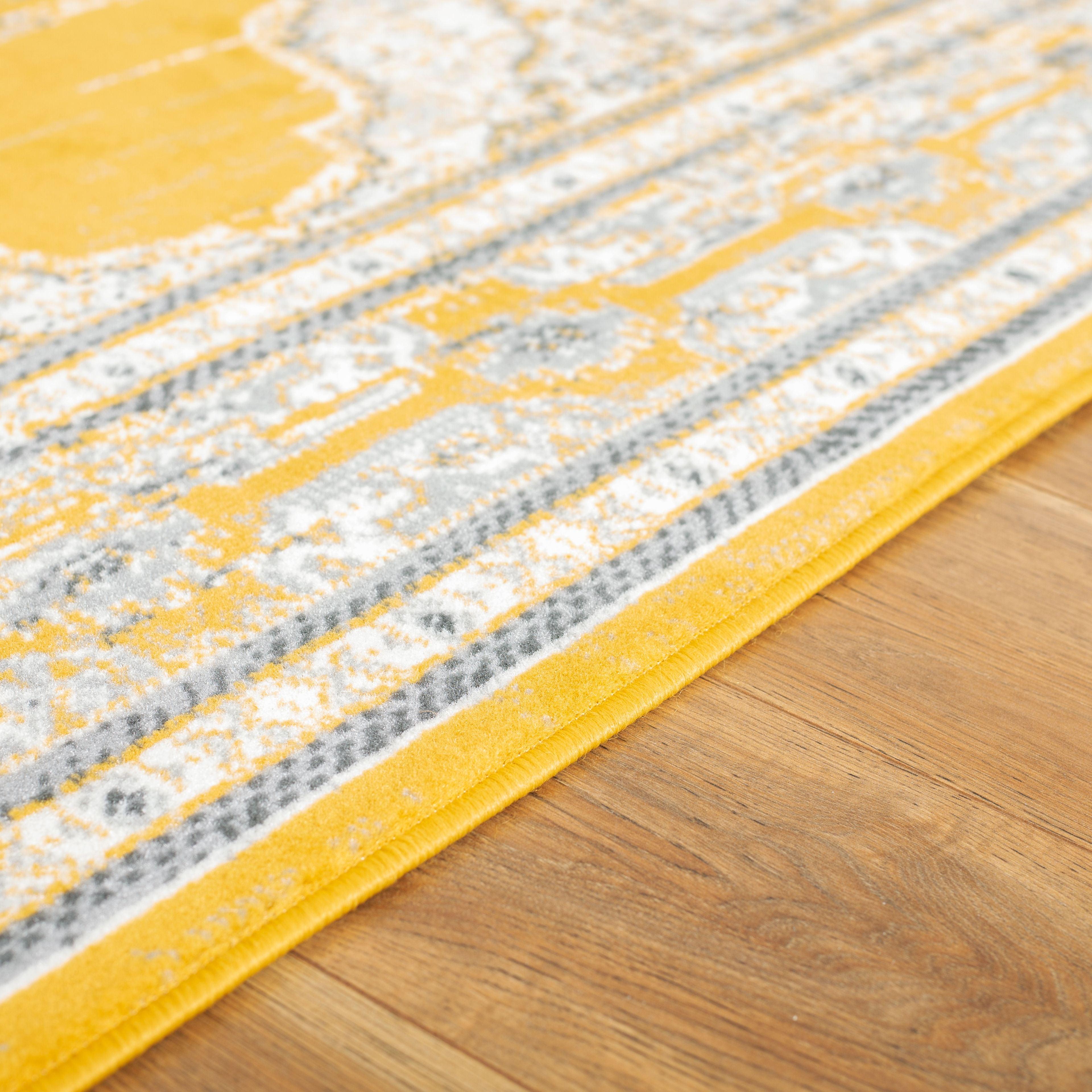 Mustard Contemporary Faded Oriental Kashan Rug - Texas - Bargainia.com