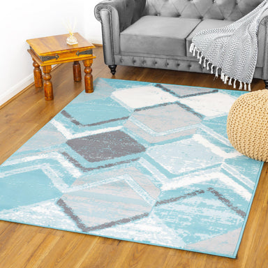 Duck Egg Blue Contemporary Geometry Rhombus Design Rug