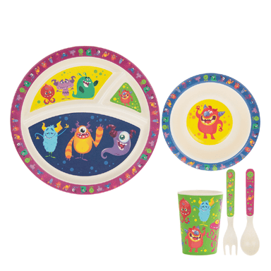 Bamboo 5 Piece Eco Eating Set - Monsters-5010792870588-Bargainia.com