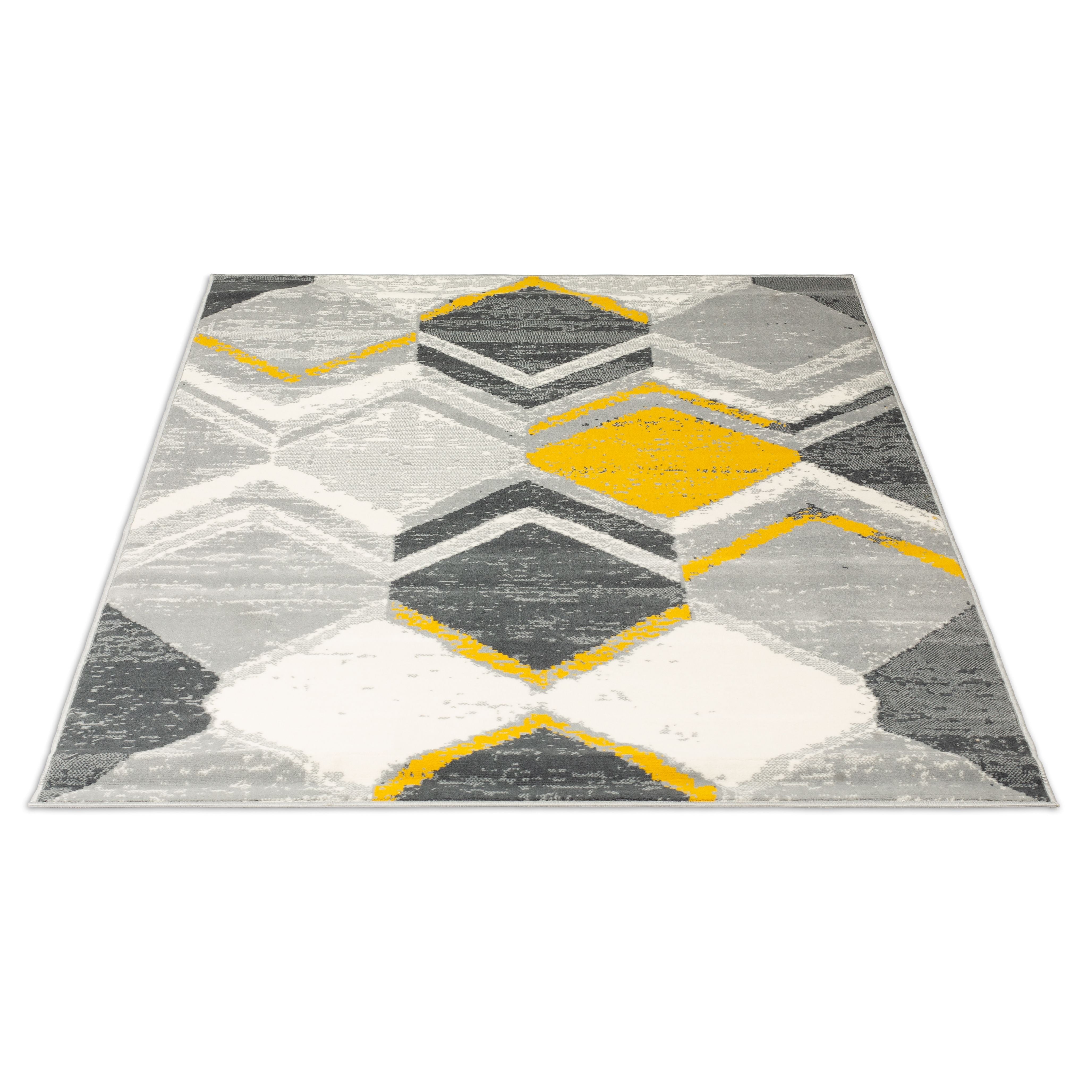 Mustard/Grey Contemporary Geometry Rhombus Design Rug - Texas - Bargainia.com