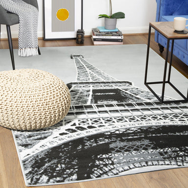 Grey Funky Eiffel Tower Print Rug