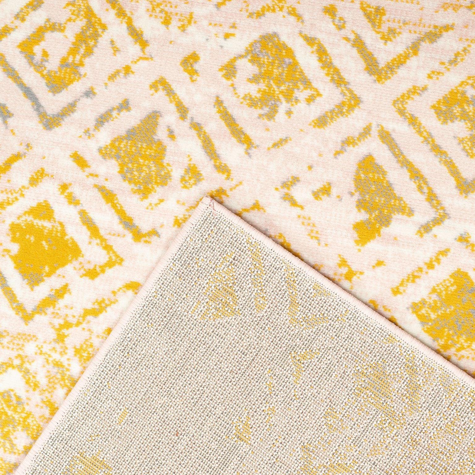 Mustard Contemporary Faded Rhombus Design Rug - Texas - Bargainia.com