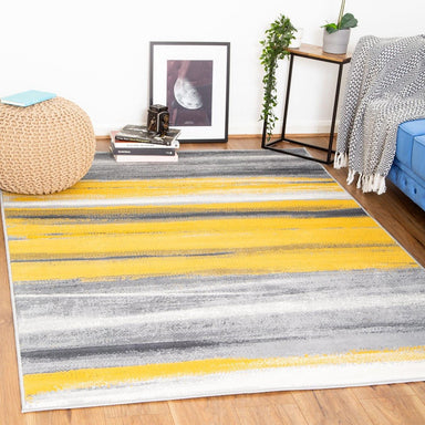 Mustard/Grey Contemporary Abstract Design Rug