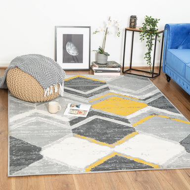 Mustard/Grey Contemporary Geometry Rhombus Design Rug