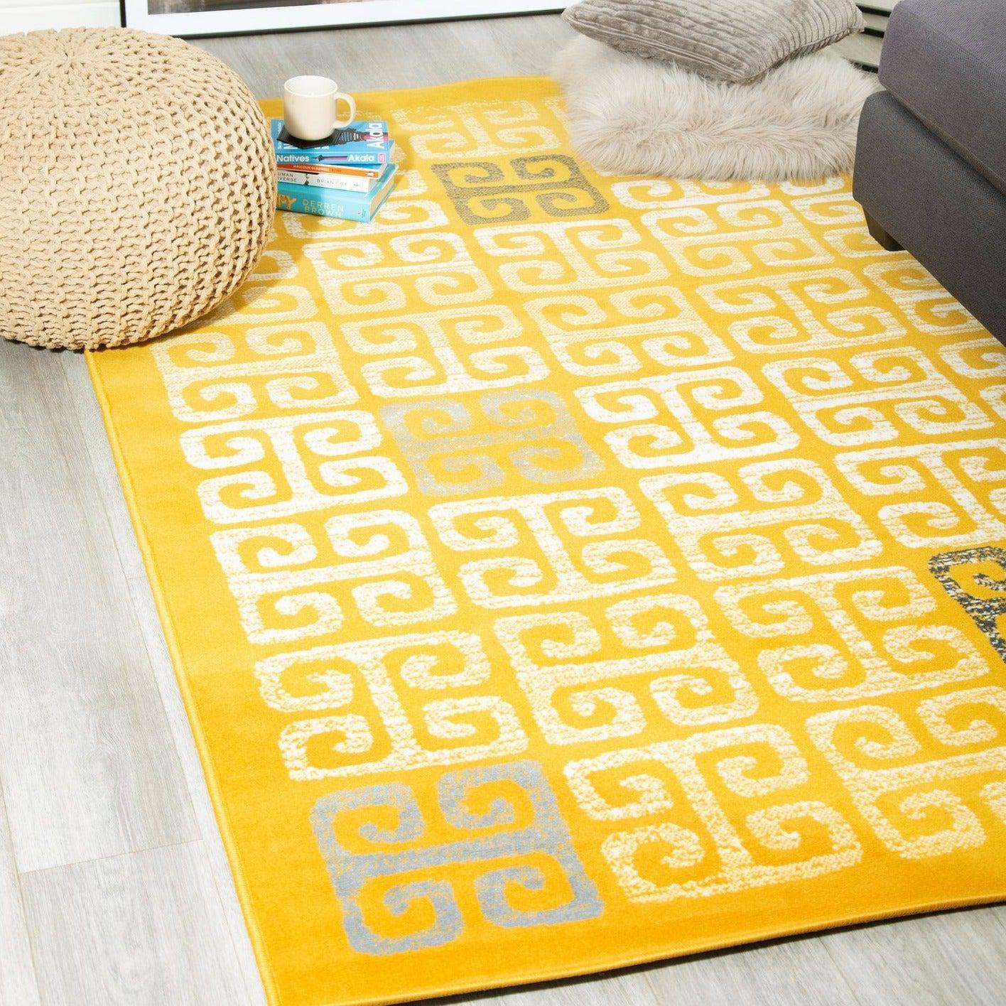 Mustard Contemporary Deco Tiles Rug 