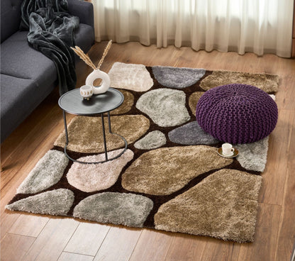 Brown and Grey 3D Pebbles Shaggy Rug - Hawaii-Bargainia.com