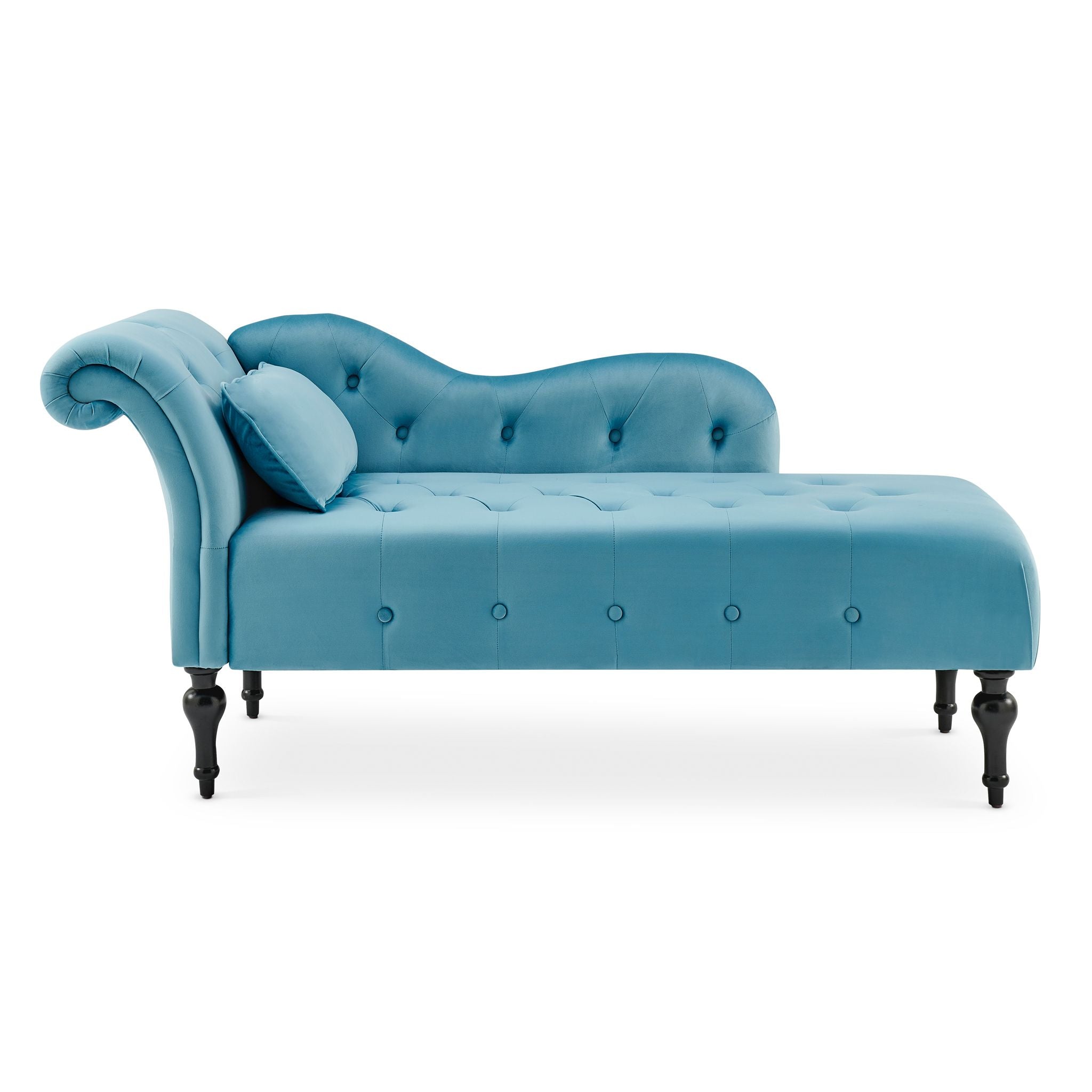 Chaise Velvet Lounge Sofa with Wooden Legs - Blue-5056536103130-Bargainia.com