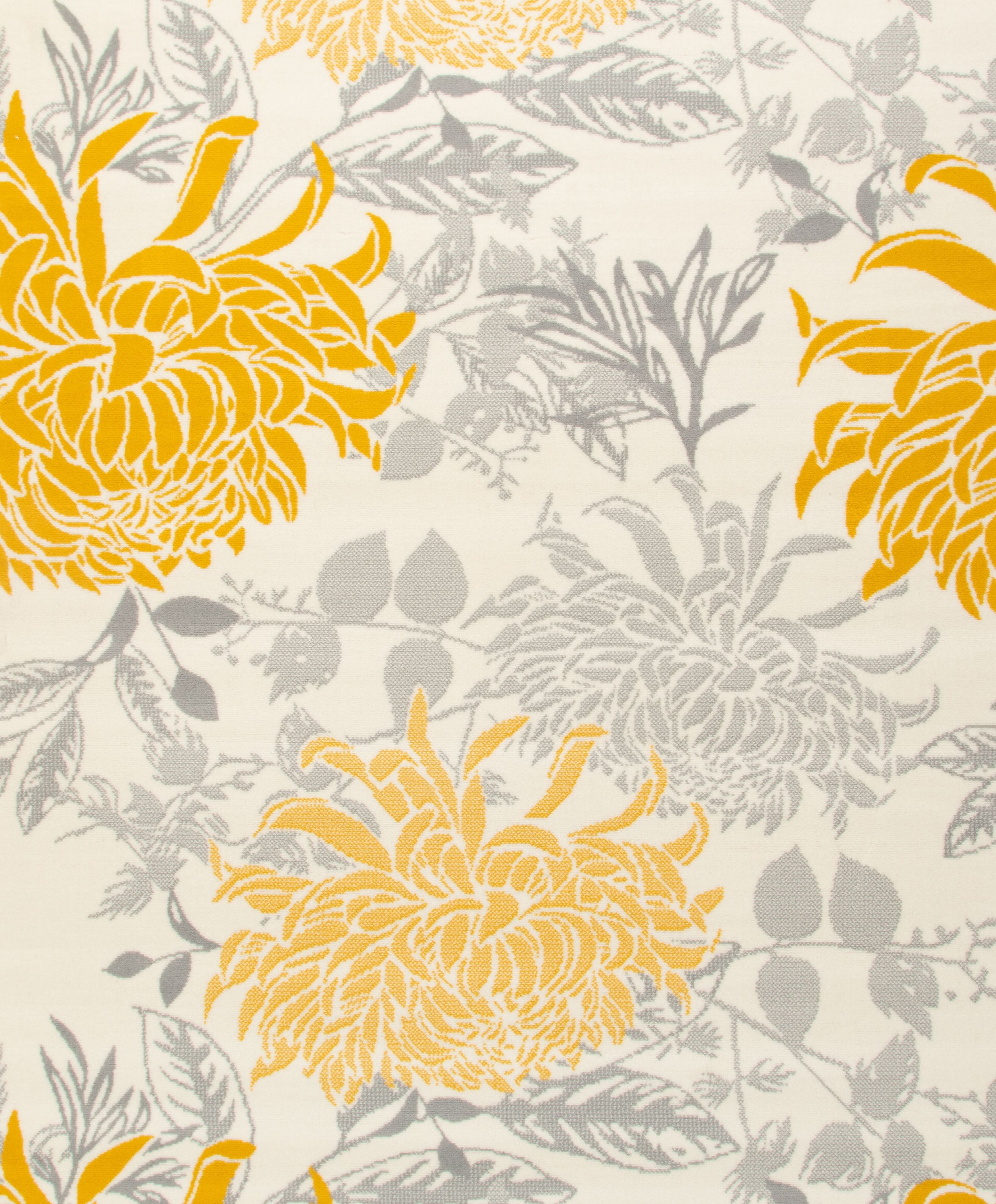 Mustard/Grey Contemporary Peony Flower Design Rug - Texas - Bargainia.com