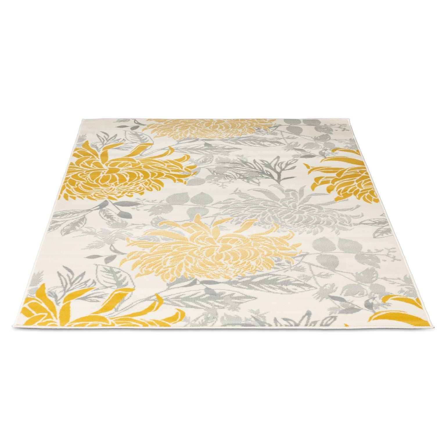 Mustard/Grey Contemporary Peony Flower Design Rug - Texas - Bargainia.com