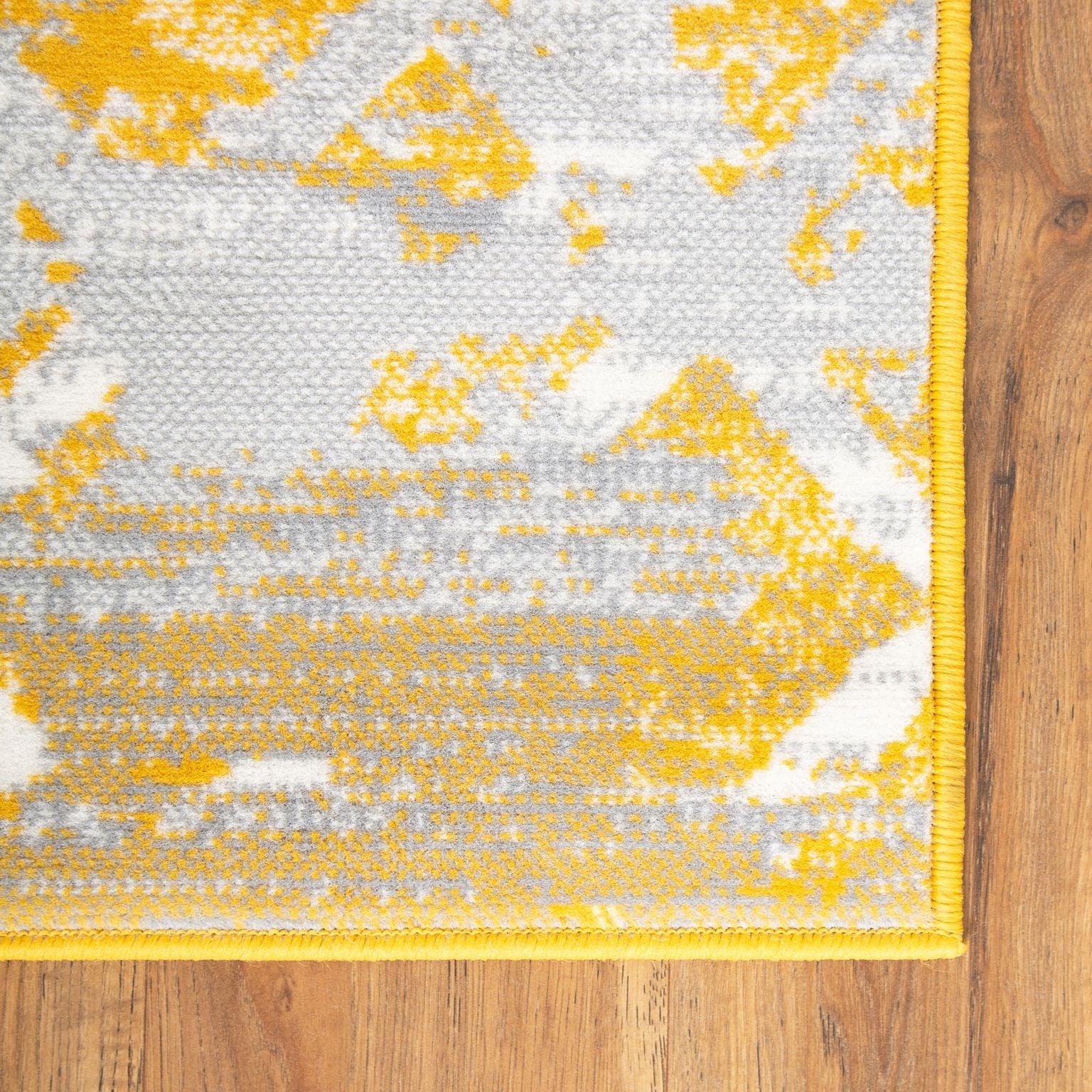 Mustard Contemporary Faded Tiles Design Rug  - Texas - Bargainia.com