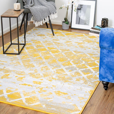 Mustard Contemporary Faded Tiles Design Rug  - Texas - Bargainia.com