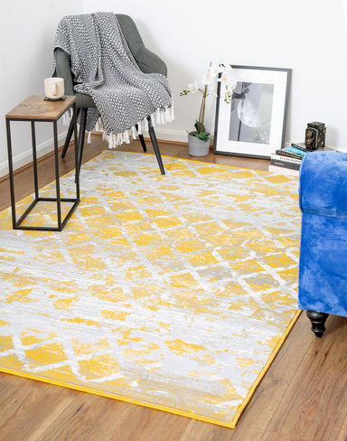 Mustard Contemporary Faded Tiles Design Rug  - Texas - Bargainia.com