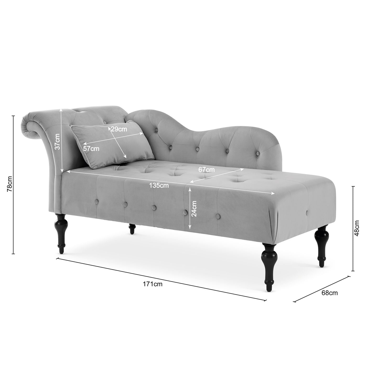 Chaise Velvet Lounge Sofa with Wooden Legs - Light Grey-5056536103178-Bargainia.com