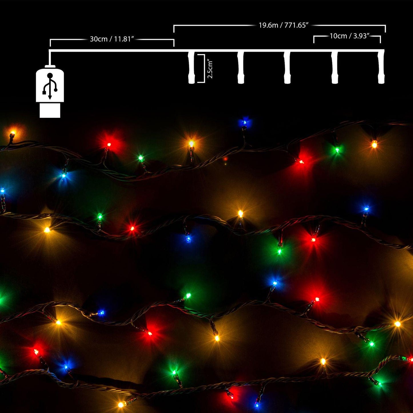 Battery Operated String Lights - 200 LED Bulbs - Multi-Colour-5056150236481-Bargainia.com