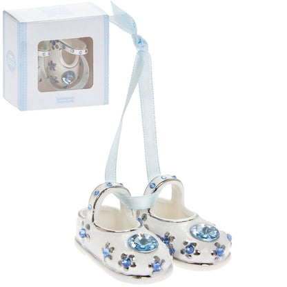 Diamante Baby Booties Keepsake Ornament - Blue 5010792441382 only5pounds-com